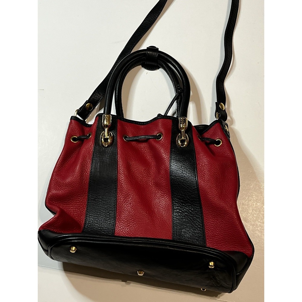 Valentina Carrano Red / Black Leather Bucket Bag Crossbody Purse - Picture 6 of 9